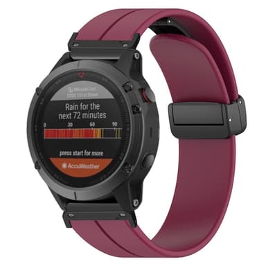 SKALO Silikoniranneke metallisolki Garmin Fenix 7/7 Pro 47mm - Viininpunainen