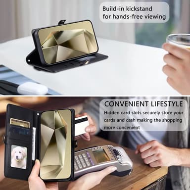 SKALO Samsung S24 FE PU-Nahkakotelo Lompakkokotelo - Musta