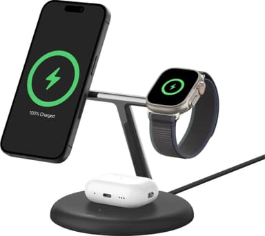 Belkin BoostCharge Pro 3-in-1 Qi2 langaton latausteline (musta)