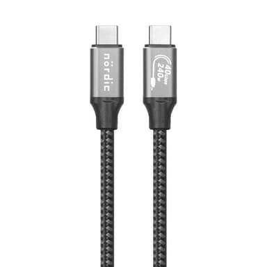 NÖRDIC 1,5 m USB4 USB-C C-nylonkuoritulla PD3.1 240 W: n pikalatauksella 40 G 8K60Hz 4K120Hz 5K60Hz 2x4K60Hz Emarker-yhteensopivuudella TB4&3 kanssa