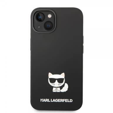 Karl Lagerfeld iPhone 14 Plus Kuori Liquid Silicone Choupette Musta