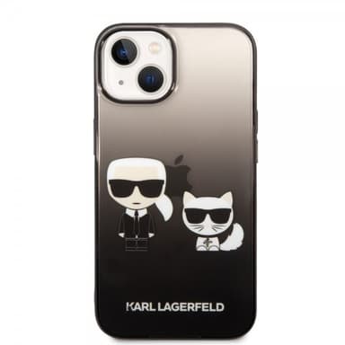 Karl Lagerfeld iPhone 14 Kuori Karl & Choupette Gradient Musta