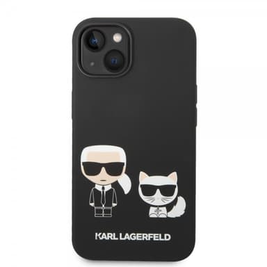 Karl Lagerfeld iPhone 14 Plus Kuori Liquid Silicone Karl & Choupette Musta