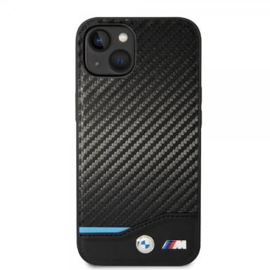 BMW iPhone 14 Plus Kuori Carbon Effect Printed Logo Musta