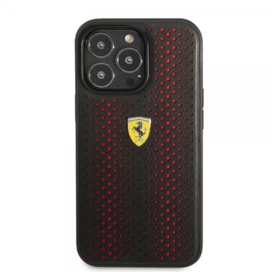 Ferrari iPhone 14 Pro Max Kuori Logo Perforoitu Punainen