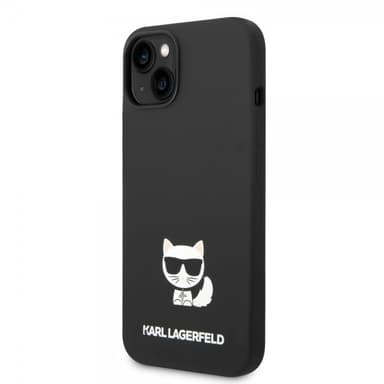 Karl Lagerfeld iPhone 14 Plus Kuori Liquid Silicone Choupette Musta