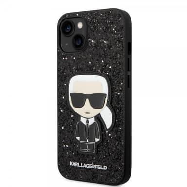 Karl Lagerfeld iPhone 14 Plus Kuori Glitter Flakes Ikonik Patch Musta