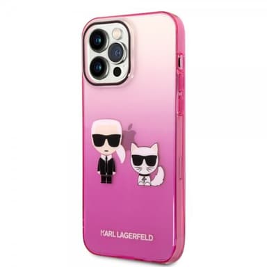 Karl Lagerfeld iPhone 14 Pro Max Kuori Karl & Choupette Gradient Vaaleanpunainen