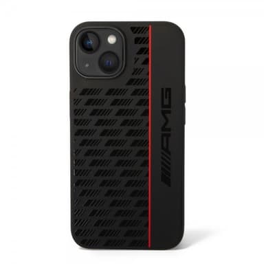 AMG iPhone 14 Plus Kuori Liquid Silicone Carbon Pattern Musta