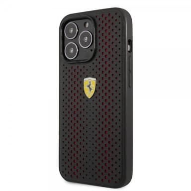 Ferrari iPhone 14 Pro Kuori Logo Perforoitu Punainen