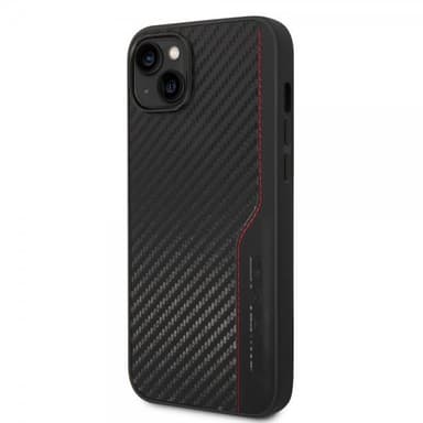 AMG iPhone 14 Plus Kuori Carbon Effect Stamped Logo Musta