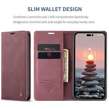 CASEME Retro Lompakkokotelo iPhone 14 Pro Max - Punainen