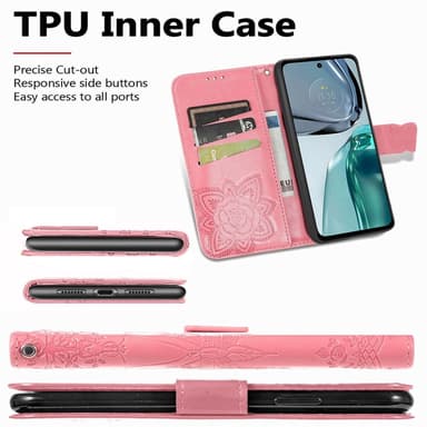 SKALO Motorola Moto G62 5G Mandala Butterfly lompakkokotelo - Pinkki