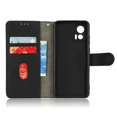 SKALO Motorola Edge 30 Neo 5G Matt PU Nahka lompakkokotelo - Musta