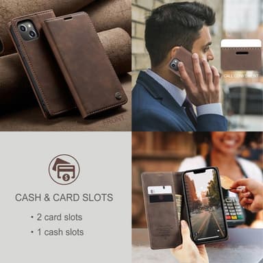 CASEME Retro lompakkokotelo iPhone 14 - tummanruskea