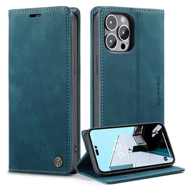 CASEME Retro lompakkokotelo iPhone 14 Prolle - Sininen