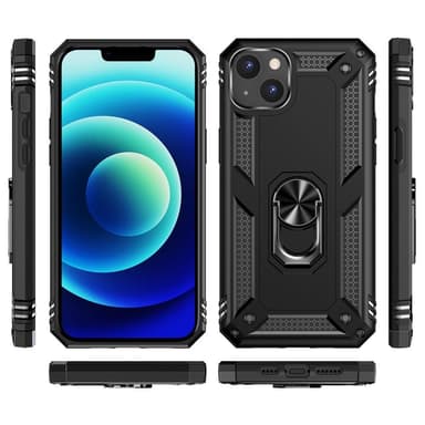 iPhone 14 Iskunkestävä TPU+PC Kickstand Puhelinkotelo Autoon kiinnitettävä metallilevy - musta