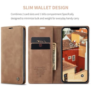 CASEME Retro lompakkokotelo iPhone 14 - vaaleanruskea