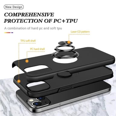 iPhone 14 Sormirengas Sivutuen Hybridikotelo - Musta