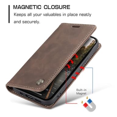 CASEME Retro lompakkokotelo iPhone 14 Prolle - tummanruskea