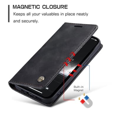 CASEME Retro lompakkokotelo iPhone 14 - musta