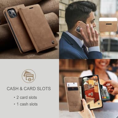 CASEME Retro lompakkokotelo iPhone 14 - vaaleanruskea