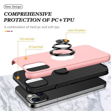 iPhone 14 Sormirengas Kickstand Hybridikotelo - Vaaleanpunainen