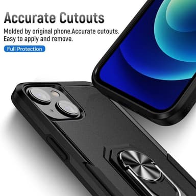 iPhone 14 Iskunkestävä TPU+PC Kickstand Puhelinkotelo Autoon kiinnitettävä metallilevy - musta