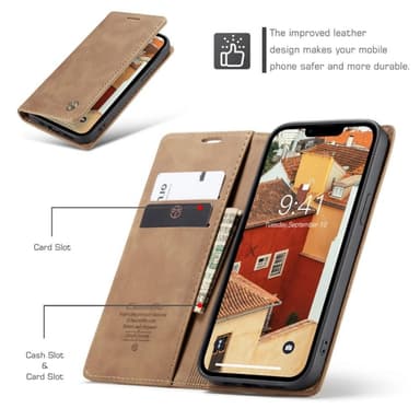 CASEME Retro lompakkokotelo iPhone 14 - vaaleanruskea