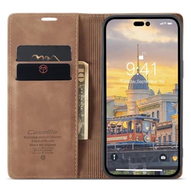 CASEME Retro lompakkokotelo iPhone 14 Pro Max - vaaleanruskea