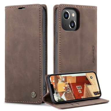 CASEME Retro lompakkokotelo iPhone 14 Prolle - tummanruskea