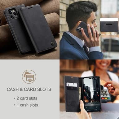 CASEME Retro Lompakkokotelo iPhone 14 Pro Max - Musta