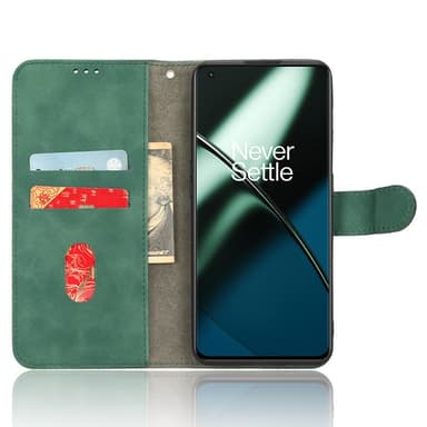 SKALO OnePlus 11 5G Matt PU Nahka lompakkokotelo - Vihreä