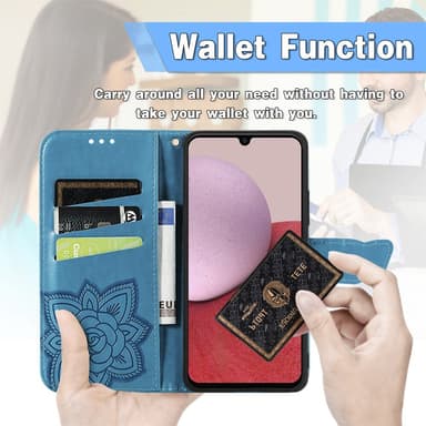 SKALO Samsung A14 4G/5G Mandala Butterfly lompakkokotelo - Sininen