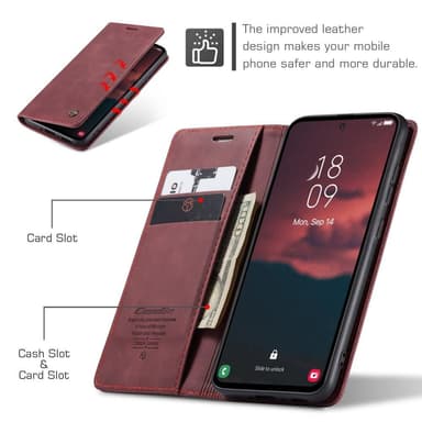 CASEME Retro Lompakkokotelo Samsung Galaxy A54 - Viininpunainen