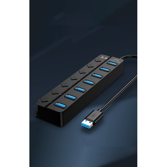 USB-splitter USB 2.0-hubb 480 Mbps 7-portars individuella LED på/av-brytare