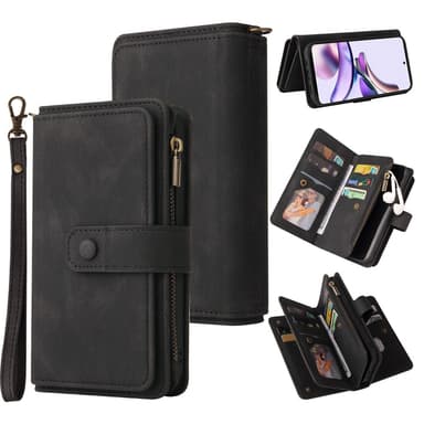 SKALO Motorola Moto G23 4G Big Wallet 17-lokeroa Lompakkokotelo - Musta