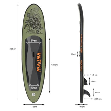 Surffilauta Stand Up Paddle SUP-lauta Maona Paddelboard aufblasbar Olive 308cm