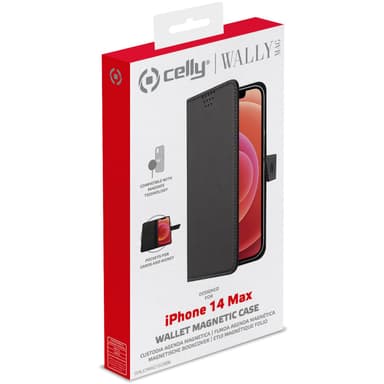 Celly MagSafe Wallet Case iPhone 14 Max Musta