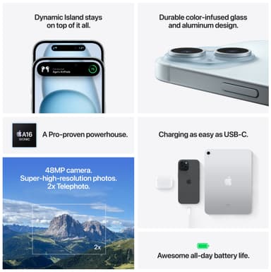 iPhone 15 – 5G älypuhelin 256 GB (musta)