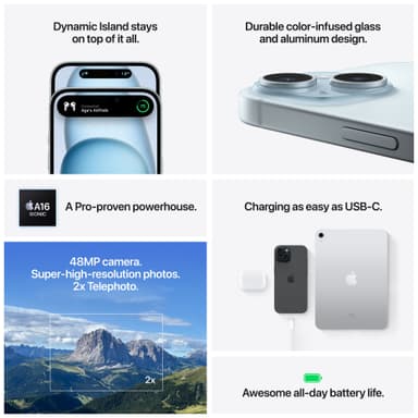 iPhone 15 – 5G älypuhelin 256 GB (sininen)