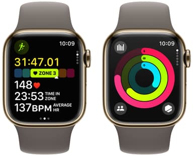 Apple Watch S9 41 mm GPS+CEL (kulta ruostumaton/harmaa Sport Band) M/L