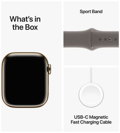 Apple Watch S9 41 mm GPS+CEL (kulta ruostumaton/harmaa Sport Band) M/L