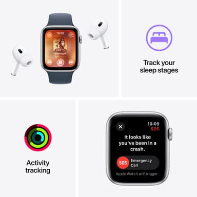 Apple Watch SE 2nd Gen 40mm GPS (hopea alu./m.sin. urheiluranneke M/L)