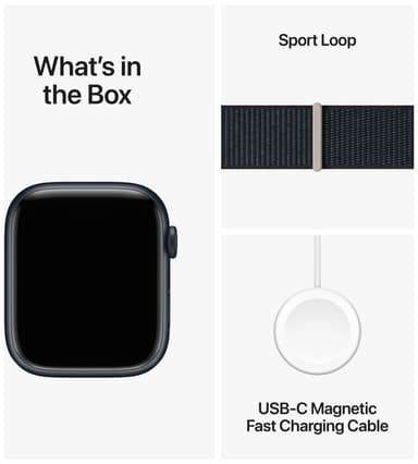 Apple Watch S9 45mm GPS+CEL (keskiyö alu./keskiyönsin. Sport Loop)