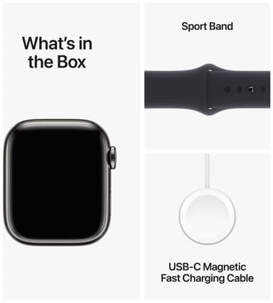 Apple Watch S9 45mm GPS+CEL (grafiitti SS/keskiyönsin. Sport Band) S/M