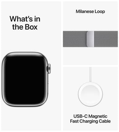 Apple Watch S9 41mm GPS+CEL (hopea ruostumaton/hopea Milanese)