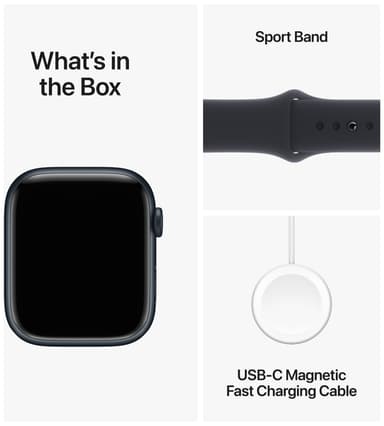 Apple Watch S9 45mm GPS (keskiyö alu./keskiyönsin. Sport Band) S/M