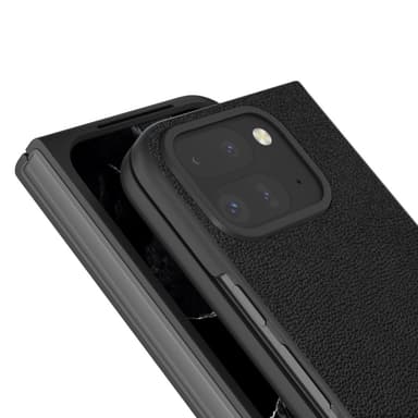 ABEEL Google Pixel 9 Pro Fold 5G Suojakotelo Aitoa Nahkaa + PC - Musta