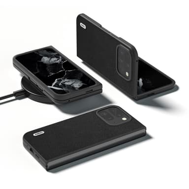 ABEEL Google Pixel 9 Pro Fold 5G Suojakotelo Aitoa Nahkaa + PC - Musta